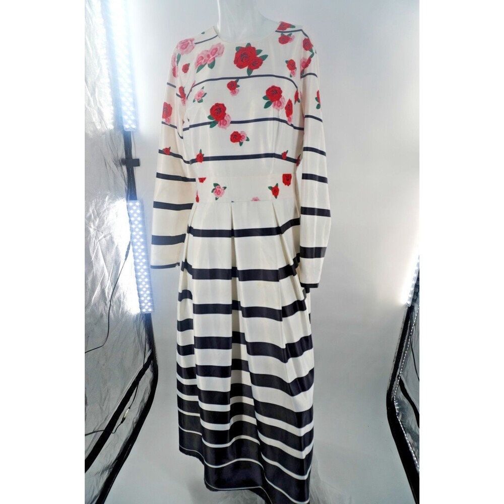 Armine Women's Sz 42 Modest Maxi Floral Black/White Turkish Heritage Luxe Dress